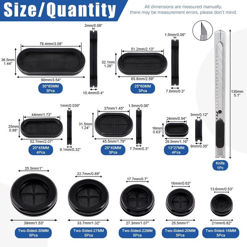 Glarks 43Pcs 10 Size Oval and Round Rubber Grommets Set,