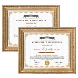 Edenseelake 8.5 x 11 Picture Frames Set of 2, Vintage Gold 8.5 x 11 Diploma Certificate Frame for Tabletop or Wall Display