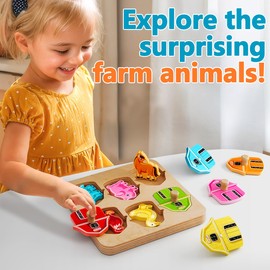 Farm Animal Peg Puzzles Wooden Toys for 1 Year Old: Montessori Toys for Boys Girls Baby 12-18 Months Birthday Gifts Present - Educational Learning Toys for Toddlers Age 1 2 3