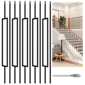 10 Pack 36" x 1/2" Wrought Iron Balusters for Staircase Interior, Hollow Stair Baluster, Square Straight Stair Railing Indoor Spindles Banister with 1 Drill Bit