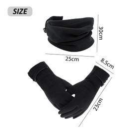 1 Pair Women Winter Gloves 1 Neck Gaiter Suede Button Gloves Touch Screen and Non-Slip Cycling Gloves Windproof and Warm Suitable for Skiing and Outdoor Activities (Black), black