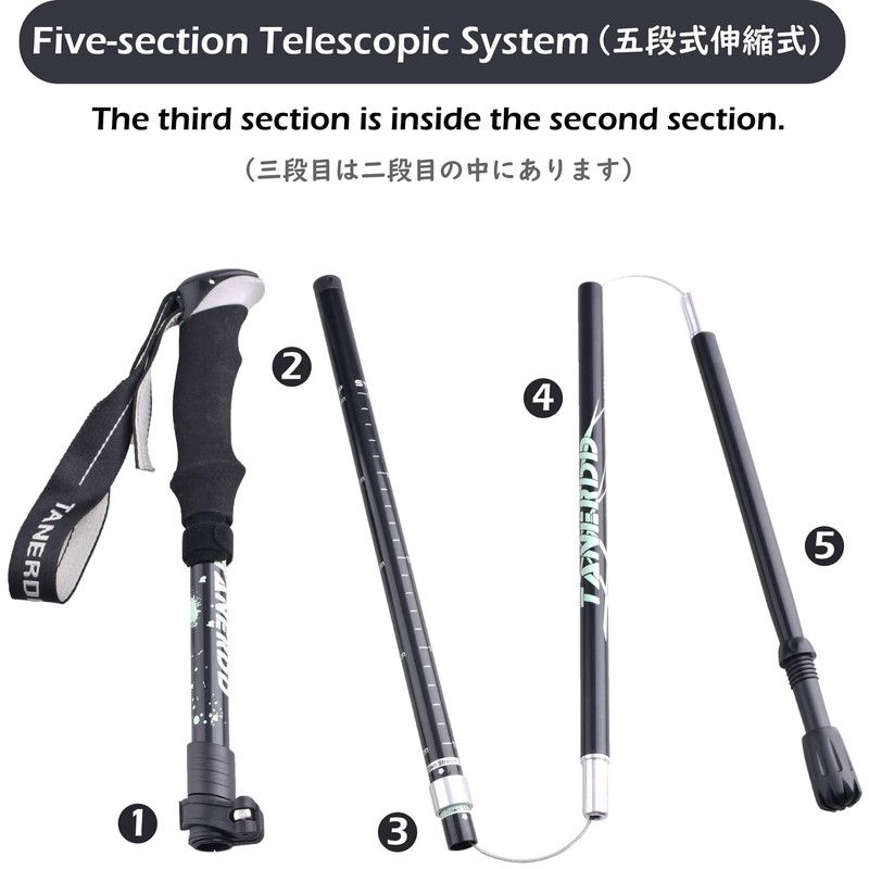 TRIWONDER Trekking Pole Folding Climbing Stock Walking Pole Lightweight Aluminum