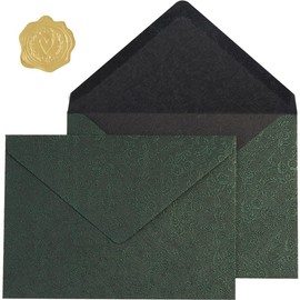 Topeen 50 Pieces A7 Envelopes 5x7, Dark Green, Flower Pattern, Luxury Mailing Envelopes with Gold Stickers for Invitations, Wedding, Graduation, Baby Shower