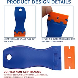 Cheeroyal Plastic Scraper 1pc Razor Blade Scrapers with 50 Pieces Double Edged Replacement Blades Plastic Scraper Tool for Stickers Labels Decal Glass Window Cleaning