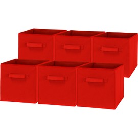 Simple Houseware Foldable Cube Storage Bins, 11-Inch Red, 6-Pack Fabric Cubes Organizer for Closet or Shelves