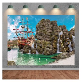 SADFA Pirate Island Backdrop 10x8ft Pirate Ship Theme Party Decorations Nautical Ocean Photo Background for Nautical Ocean Photo Booth Props