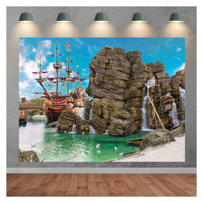 SADFA Pirate Island Backdrop 10x8ft Pirate Ship Theme Party Decorations