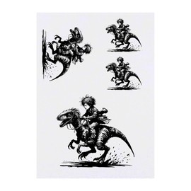 4 x 'Boy Riding Velociraptor' Temporary Tattoos - Water Resistant, Skin-Safe, Non-Toxic Transfers, Mixed Sizes (TO00081312)