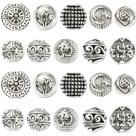 LiQunSweet 100 Pcs 10 Styles Tibetan Style Round Spacers Beads Chakra Beads Round Metal Charms Beads Antique Silver Metal Loose Spacer Beads for Friendship Bracelet Jewelry Making