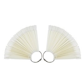 2 Set/100 Tips Fan-shaped Nail Art Display Sticks Nail Polish Color Sample Sticks Display Polish Board Practice Tool with Metal Screw Split Ring Holder for Nail Art Display and Home DIY (White)