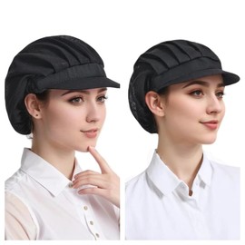 Professional Chef Hat 2 Pack - Adjustable Elastic Band & Breathable Mesh Caps for Restaurants, Catering and Home Cooking (Half Net + Full Net Styles)