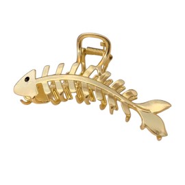IMT-LLC Fish Bone Shape Hair Claw Clip, Dolphin Shape Hair Claw Clip, Vintage Hair Claw, Fish Hair Claw Clip, Metal Hair Accessories, Clip For Thick Hair (Gold)
