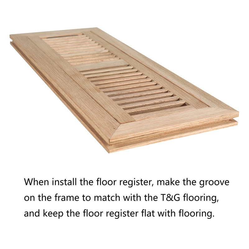 Hardwood White Oak Floor Register, Flush Mount with Frame, 4x14