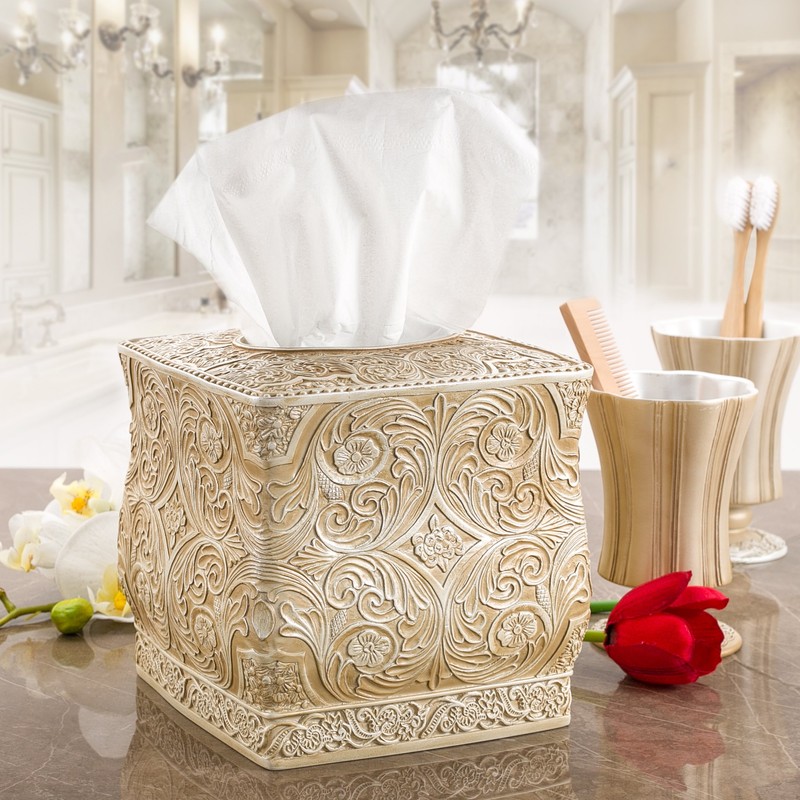 Creative Scents Victoria Tissue Box Cover Square – Beige Tissue