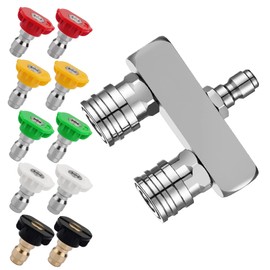 Pressure Washer Accessories, 2-in-1 Dual Pressure Wash Nozzle with 10 Tip Set Stainless Steel Spray Nozzle 1/4" Quick Connect 5000PSI for Cleaning Cars, Brick Driveways Patios Concrete Surfaces