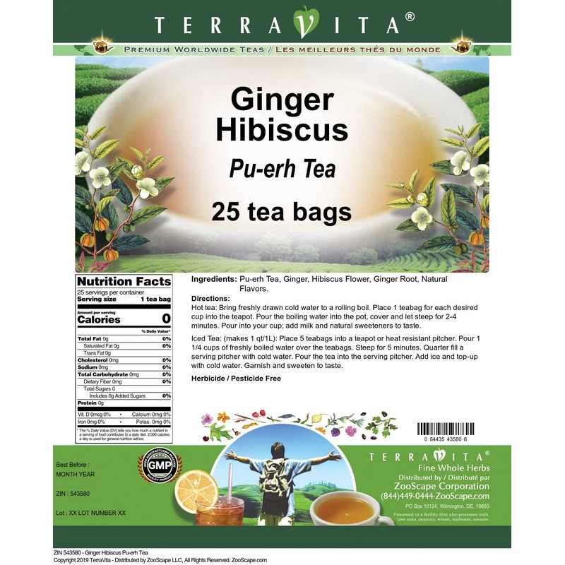 Ginger Hibiscus Pu-erh Tea (25 tea bags, ZIN: 543580)