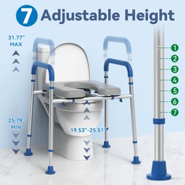 Loyoda Toilet Seat Risers for Seniors, Removable Padded Raised Toilet Seat with Handles, Easy to Clean Adjustable Height Toilet Riser, Handicap Elevated Seat 400lb, Fits Any Toilet