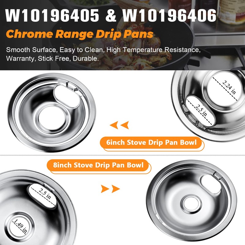 W10196405 W10196406 Chrome Drip Pans Kit by Blutoget -Compatible for