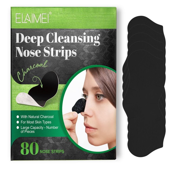 Blackhead Remover Strips(80pcs), Nose Pore Strips for Blackheads Remover, Skincare & Deep Cleansing Nose Strips Blackhead Remover, Black