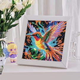 DIYGEMDOT Hummingbird Diamond Painting Kit for Kids with Wooden Frame, 5D Diamond Art Gem Painting for Beginners, Creatively Rich Gem Art Crafts, Gifts, Home Decor for Girls and Boys Ages 4+(7X7 Inch)