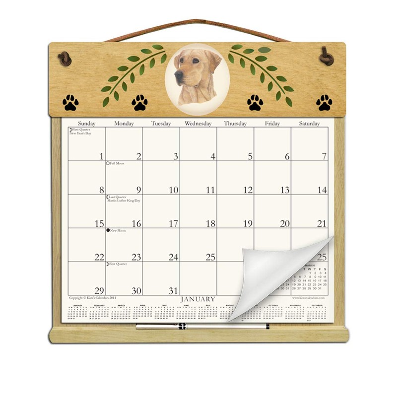 Wooden Refillable Yellow Lab Calendar Holder Filled with a 2026
