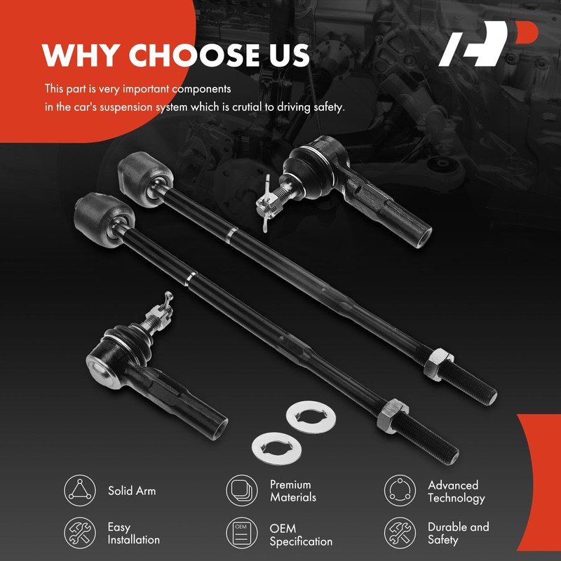 A-Premium Set of 4, Front Inner & Outer Tie Rod