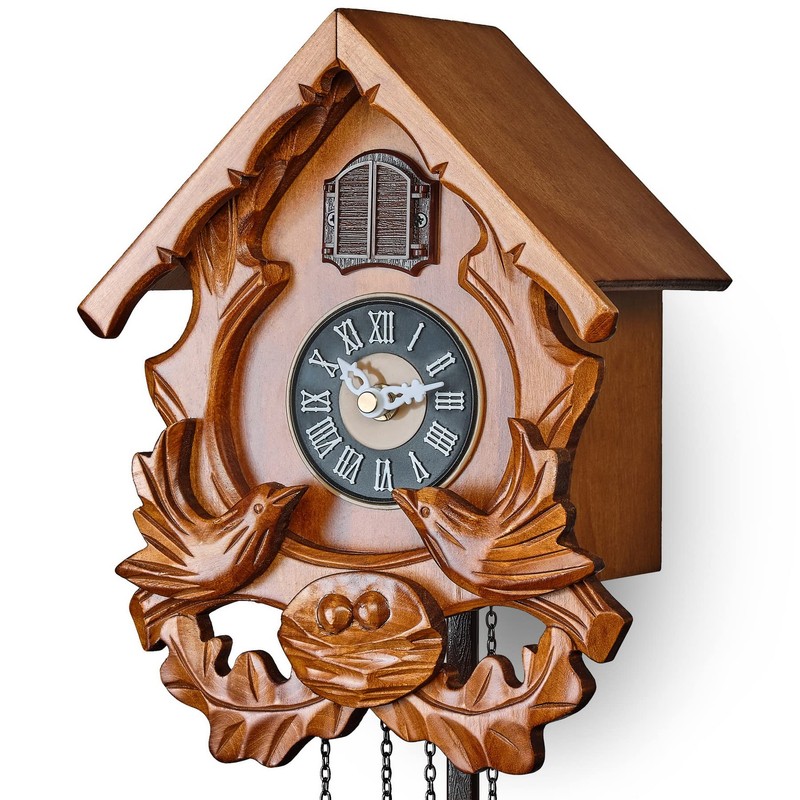 TIMEGEAR Cuckoo Clock with Night Mode, Singing Bird and Carved