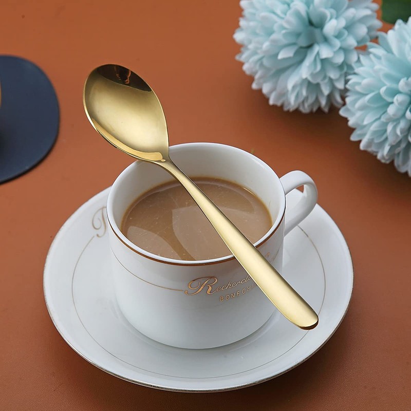 Gold Teaspoons, 6 Piece Silverware, Stainless Steel Small Spoons for