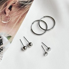 [3SET] Sweet combination basic silver ball one-touch set OTEP23506TWW stone color / [3SET] 꿀조합 베이직 실버볼 원터치 세트 OTEP23506TWW 스톤컬러