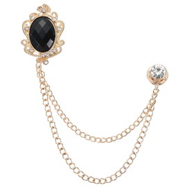 PATIKIL Gem Hanging Chain Brooch Pins, Rhinestone Men's Gem Brooch Suit Pins Lapel Pins for Women Men Clothes Dress Bouquet Coat Hat Bag, Gold Tone (Black)
