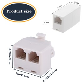 LanSenSu 2+1Pack 2pcs Phone Jack Splitter RJ11 6P4C Male to Females and 1pc Phone Line Coupler for Landline and Fax -Beige (2 Way)