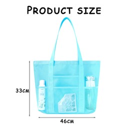 MUNSKT Large Mesh Beach Bag – Waterproof Zip Pocket, Sandproof, Foldable – Ideal for Pool, Travel, Gym & Family Outings – Shopping Grocery Shoulder Bag with Reusable Design (Blue)