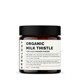 Erbology オーガニック ミルクシスルパウダー 60g - 20サービング - 1サービングあたり180mgのシリマリン - 100％ミルクシスルシードからコールドプレス - ヨーロッパで持続可能に調達 - ヴィーガン - 遺伝子組み換え不使用