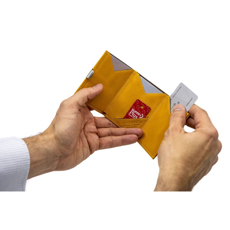 EXENTRI Leather Trifold Wallet - RFID Blocking w/Stainless Steel Locking