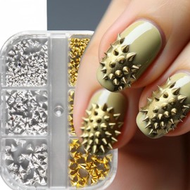 6Grids Metallic Rivet Punk Nail Charms Gothic Punk Bullet for Nails Supplies Nail Rhinestones Silver Gold Cone Spike Studs Nail Jewels 3D Alloy Mini Rivet Studs Nail Charms Gems DIY Crafts Accessories