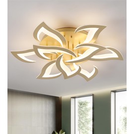 MEIXISUE LED Ceiling Light Gold Dimmable Close to Ceiling Lamp with Remote Control for Living Room,Bedroom,Kitchen,W31.5