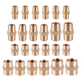 KOOTANS 24PCS Brass Pipe Fittings Brass Hex Nipple Hex Coupling Kit 1/8" to 1/8" NPT, 1/4" to 1/4" NPT, 3/8" to 3/8" NPT Male to Male Female to Female Adapter Pipe Fitting Connector
