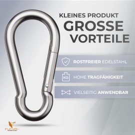 Stainless Steel Carabiner | Pack of 2 | 230 kg Load Capacity | Size 80 x 8 mm | Fire Brigade Carabiner Hook | AISI | Sports, Transport