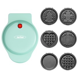 SUNVIVIPRO 6 in 1 Mini Waffle Maker, 4” Waffle Iron with Removable Non-stick Plates, Perfect Mini Waffle Maker for Kids and Families, Light Blue