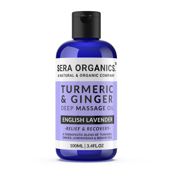 Turmeric & Ginger Massage Oil - Natural Ginger Oil Therapy For Lymphatic Drainage, Nerve, Muscle & Joint Discomfort Relief, Warming Relaxing & Soothing Massage - With Lavender (100ml) By Sera Organics