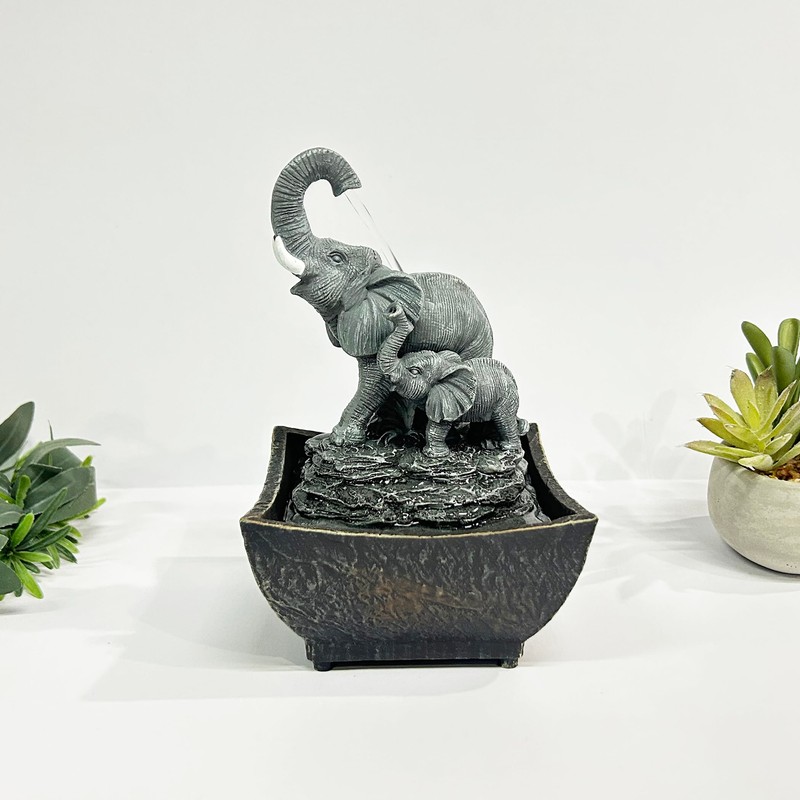 Nature's Mark 7.5" Playing Elephant & Baby Elephant Tabletop Water