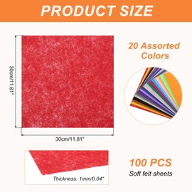 MECCANIXITY Felt Square Shape Craft Felt Sheets 11.81Inch x 11.81Inch for Home Decor Party Crafting Art, 20 Colors, Pack of 100