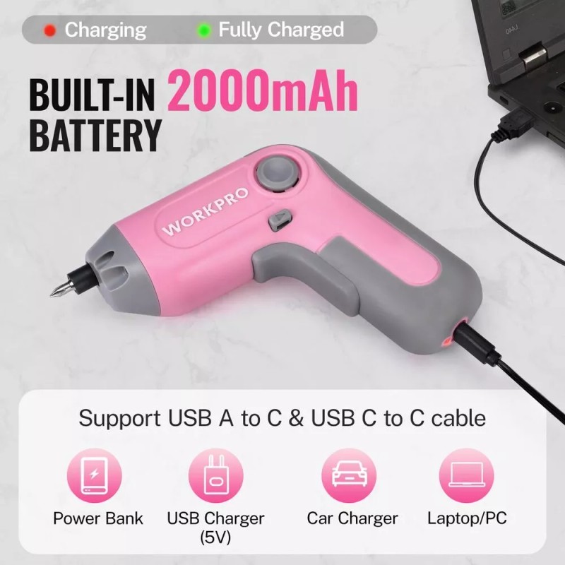 Workpro Electric Cordless Screwdriver w/Offset Driving Shaft Automatic Screw Gun