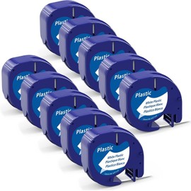 10 Packs 91331 LetraTag Label Tape Refills Compatible with Dymo Letratag Refills Tape 12mm x 4m S0721610 Plastic Label Tape for Dymo Label Maker Refills LT-100H LT-100T 200B QX50, Black on White