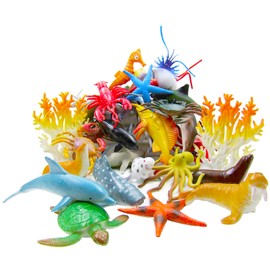 HAFUZIYN Ocean Sea Animal, Assorted Mini Sea Creatures Toys Set, Realistic Underwater Sea Animals Figure Bath Toy, 38Piece Set