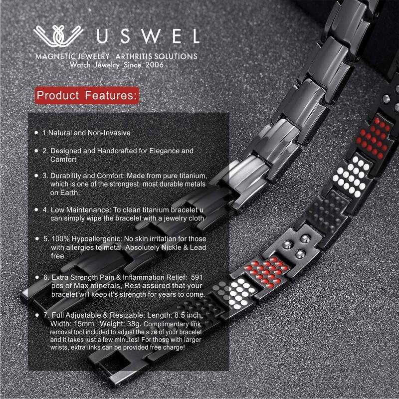 USWEL Ultra Strength Magnetic Bracelet - Titanium Steel Magnetic Bracelets