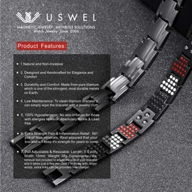 USWEL Ultra Strength Magnetic Bracelet - Titanium Steel Magnetic Bracelets for Men Women - Adjustable Length with Sizing Tool, Fathers Day/Mothers Day Jewelry Gift (Black)