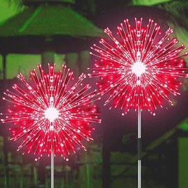 JJGoo Solar Firework Lights, 2 Pack 180 LEDs 2 Lighting Modes Solar Lights Outdoor Waterproof for Garden Patio Walkway Pathway Party Wedding Christmas Decorative - Red