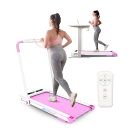 FYC Under Desk Treadmill for Home 2-in-1 Folding Treadmill 3.5HP Compact Exercise Workout Electric Foldable Running Machine Portable Treadmill for Running Walking, Installation-Free, Pink