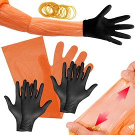 YUNVI Field Dressing Gloves for Deer Hunting and Veterinary Use - Includes Disposable and Nitrile Gloves Orange 50 Pairs